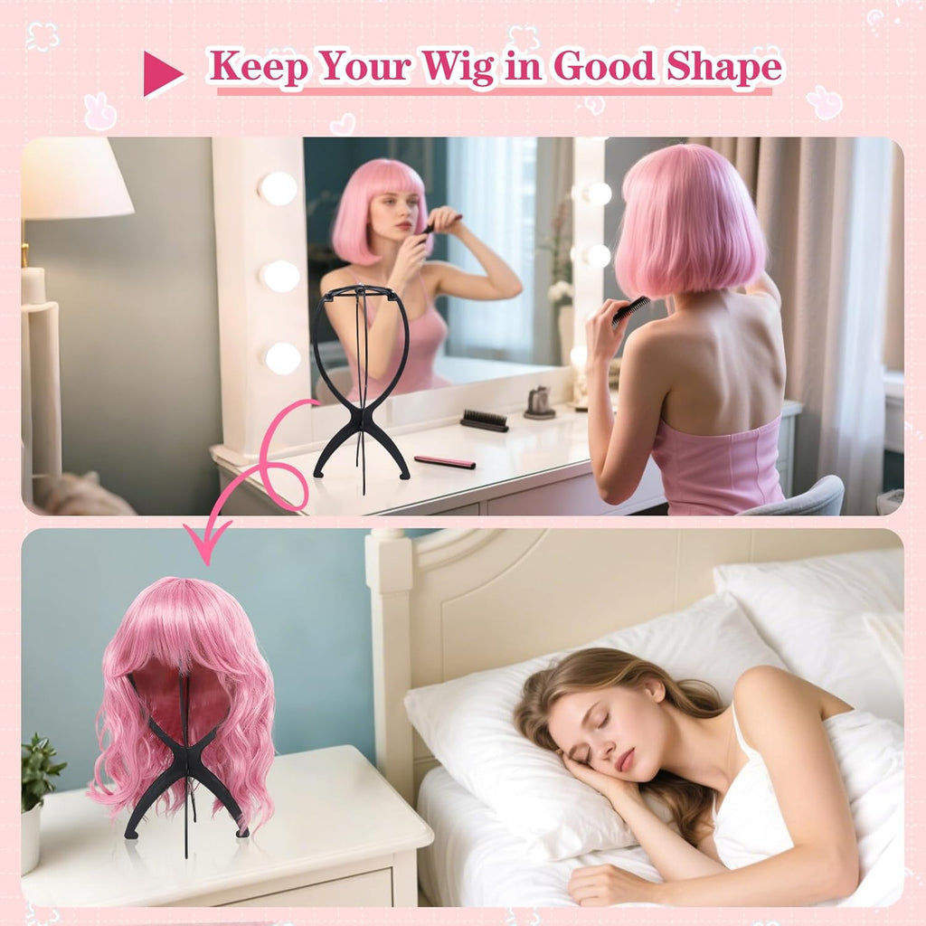 Portable Wig Stand Holder for Multiple Wigs, Black 2 Pack | Stable Tripod Design for Wig Styling, Drying, and Storage. Fits Multiple Wigs Securely