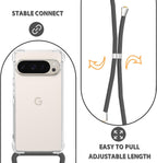 For Google Pixel 9 Pro XL Clear Case Lanyard Adjustable Cord Neck Shoulder Crossbody Strap Mobile Cover Durable Soft Cover Women Shockproof Protective Phone Case for Pixel 9 Pro XL - Gray