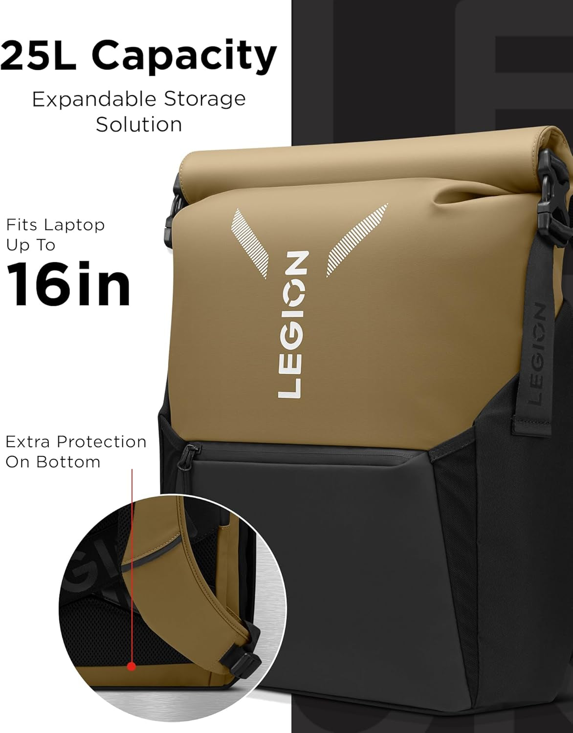 Legion Gaming Laptop Backpack GB500, Expandable Capacity up to 25L, Fits 16-Inch Laptops, Water Resistant