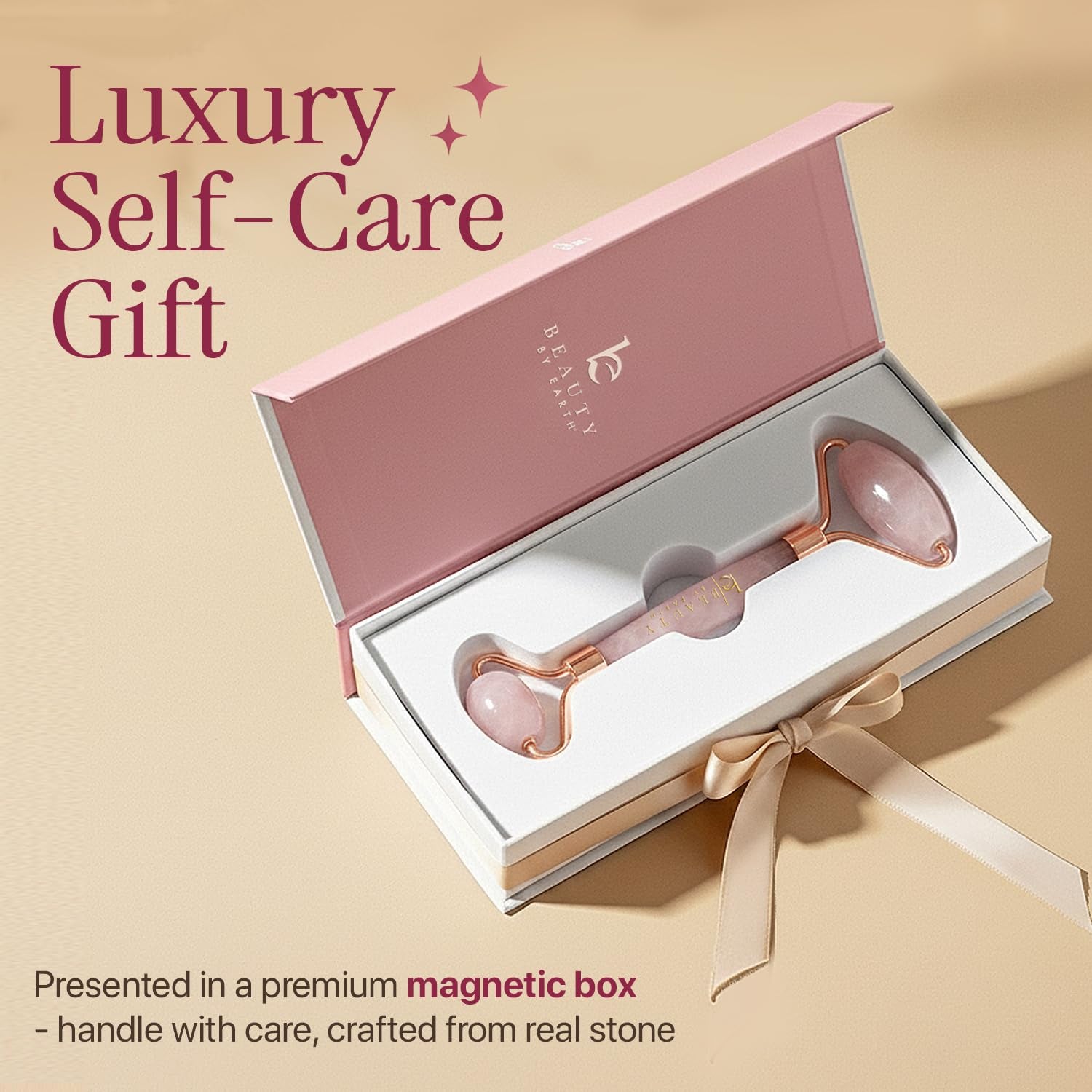 Rose Quartz Face Roller - Depuffs & Smoothes Fine Lines and Wrinkles | Skin Care Tools & Relaxation Gifts for Women, Teenage Girl Gifts, Beauty Gift Ideas, Face Massager Tools, Facial Tool