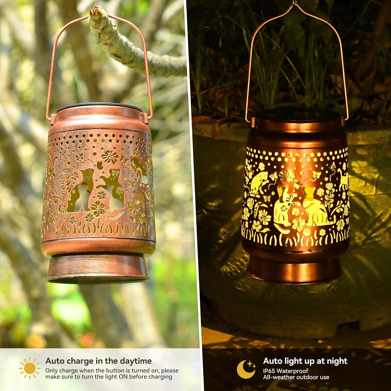 Cat Lover Gifts for Mom Women Gift Cat Solar Lantern Outdoor Birthaday Gifts for Mom Metal Decorative Lanterns for Yard Patio Lawn Solar Garden Decor