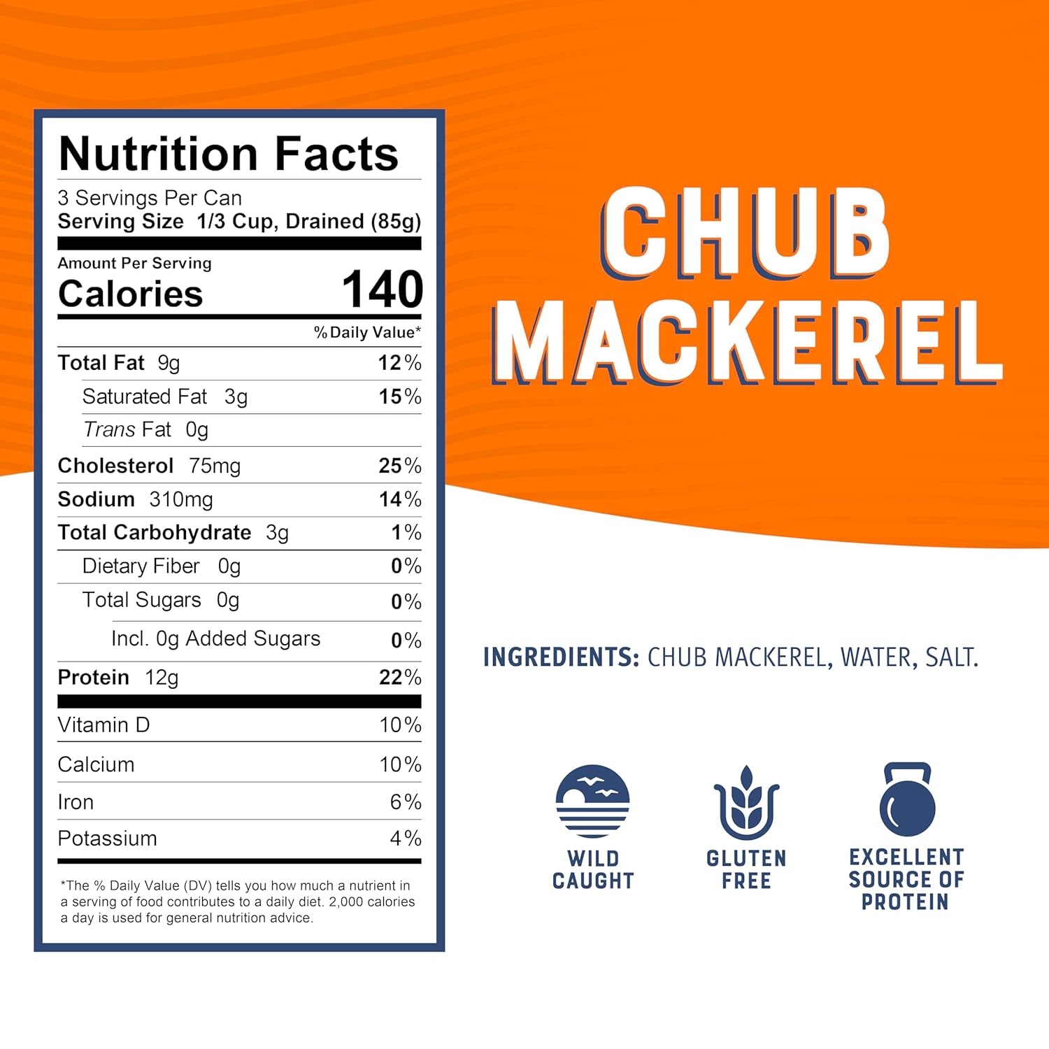 Chub Mackerel, 15 Oz Can (Pack of 12) - Canned Mackerel Fish, High Protein Keto Food, Gluten Free