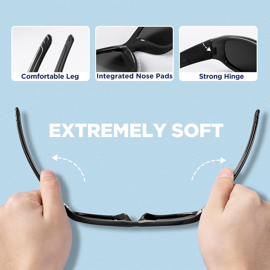 Kids Sunglasses Polarized UV Protection Flexible Rubber Glasses Shades with Strap for Boys Girls RBK037