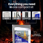 Fire Starter Kit - 33 Waterproof Plugs in Metal Tin + Flint Rod Striker Multi-Tool, Pocket Survival Guide, Airtight Mylar Storage Bag – Camping, Emergency, Grill, Fire Pit