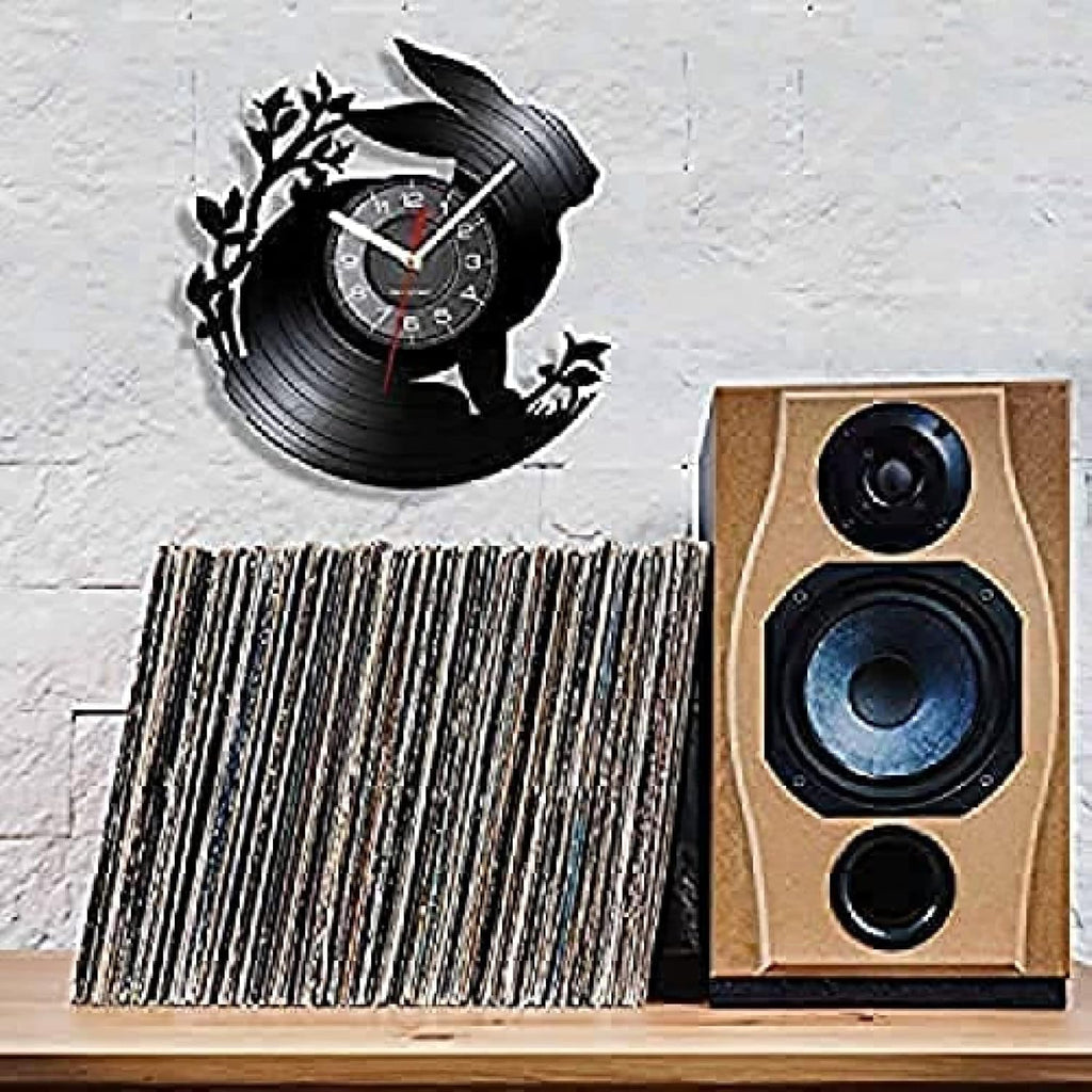Wall Clock Rabbit Wall Clock Vinyl Record Animal Wall Clock Rabbit Modern Design Silent Black Quartz Clock Hanging Clock for Kids Room Nursery