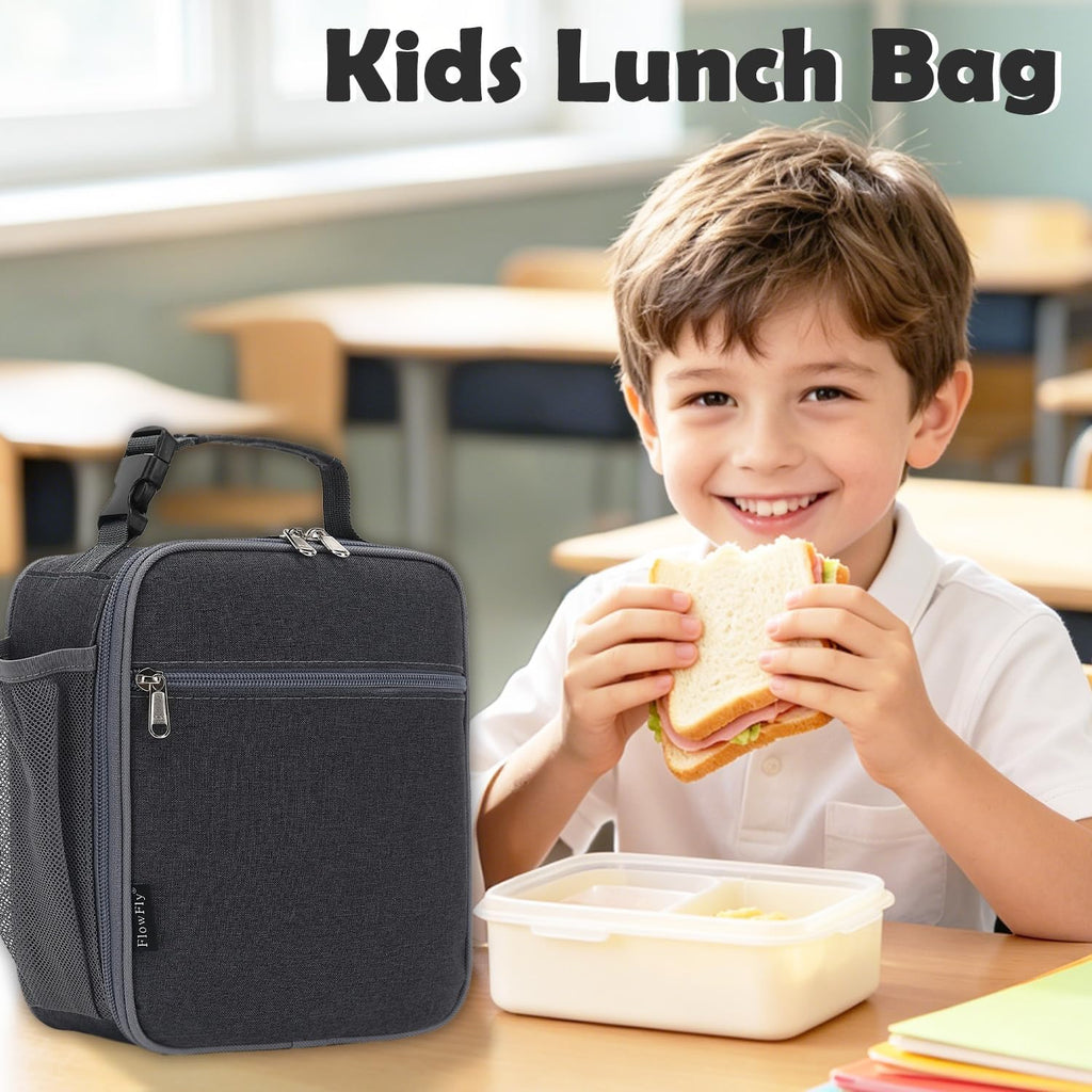 Kids Lunch Box Insulated Soft Bag Mini Cooler Back to School Thermal Meal Tote Kit for Girls, Boys, Dark