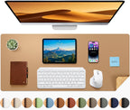 Dual-Sided Desk Mat - Leather & Cork Desk Protector, Large Mouse Pad & Writing Pad for Office/Home, Waterproof, Apricot (35.4" X 15.7")
