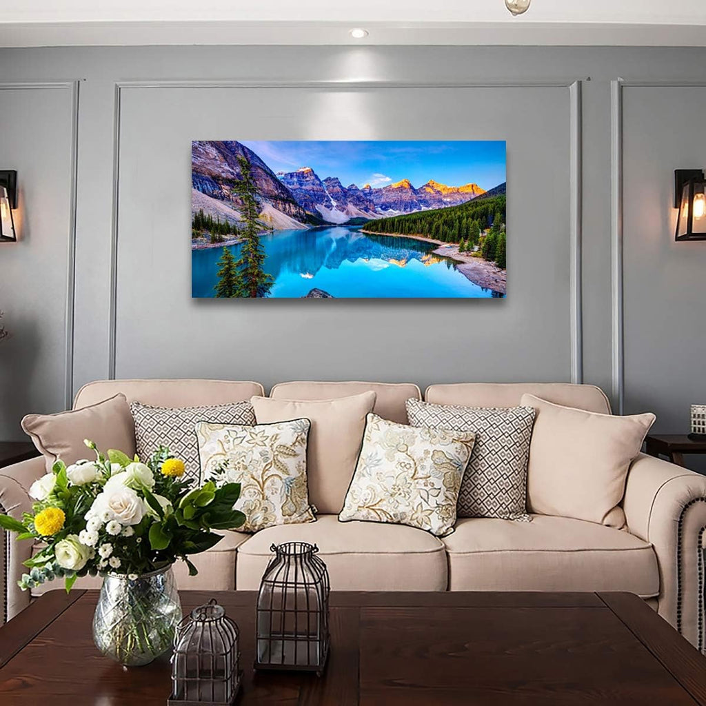 Wall Art Lake Mountain Landscape Picture Print Canvas Wall Art for Living Room Bedroom, Modern Giclee Artwork Home Decor Stretched and Framed Ready to Hang, Waterproof Artwork -24X48Inches