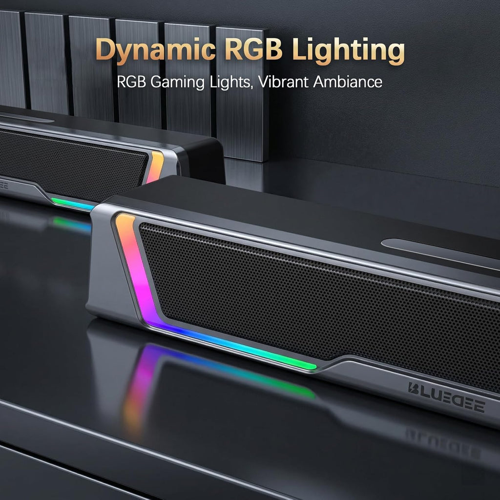 Computer Speakers for Desktop PC, AUX Wired Computer Sound Bar | USB Powered, Plug & Play, PC Speakers for Desktop & Laptop, RGB Lights, Inline-Controlled, Compact Design, Gaming Speakers