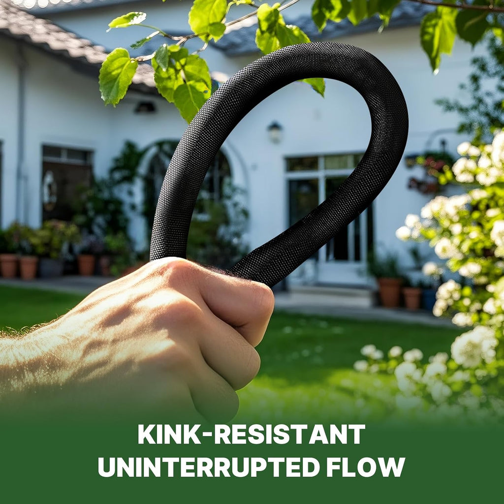 Lightweight Flat Garden Hose 100Ft, 800D Woven Water Hose with 3/4” Aluminum-Copper Fittings with 2 Rubber Washers, 580 PSI Burst Pressure, Flexible Kink-Free Hose for Outdoor, Lawn & Yard Use