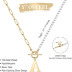 Pearl Initial Necklace for Women, Dainty Pearl Chain Choker Initial Necklaces for Women Toggle Clasp Paperclip Link Chain Necklace Jewelry Gifts