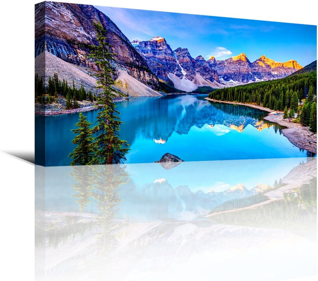 Wall Art Lake Mountain Landscape Picture Print Canvas Wall Art for Living Room Bedroom, Modern Giclee Artwork Home Decor Stretched and Framed Ready to Hang, Waterproof Artwork -24X48Inches