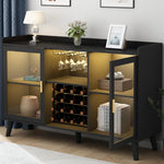 Ermo Wine Bar Cabinet with Led Light, Home Coffee Cabinet with Wine and Glass Rack