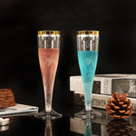 100 Plastic Champagne Flutes, 4.5Oz Clear Disposable Hard Stemware Cups with Golden Rim, Plastic Champagne Glasses for Wedding, Graduation Party, Bridal Shower, Birthday Party