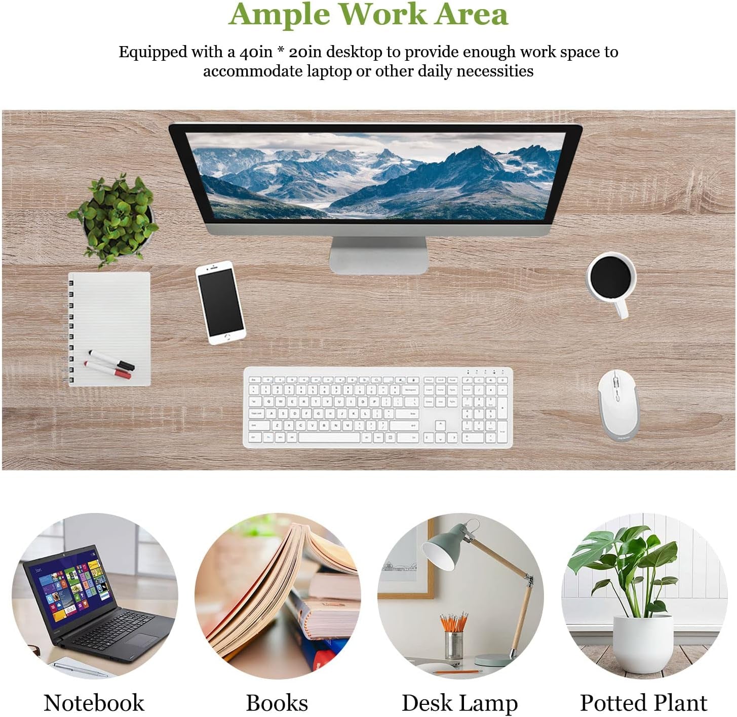 | 39 Inch Computer Desk | Nature | Sturdy Office Desk | Metal Frame, Adjustable Feet | Water-Resistant, Scratchproof Surface | Writing Table for Home Office or Study | Pack of 1