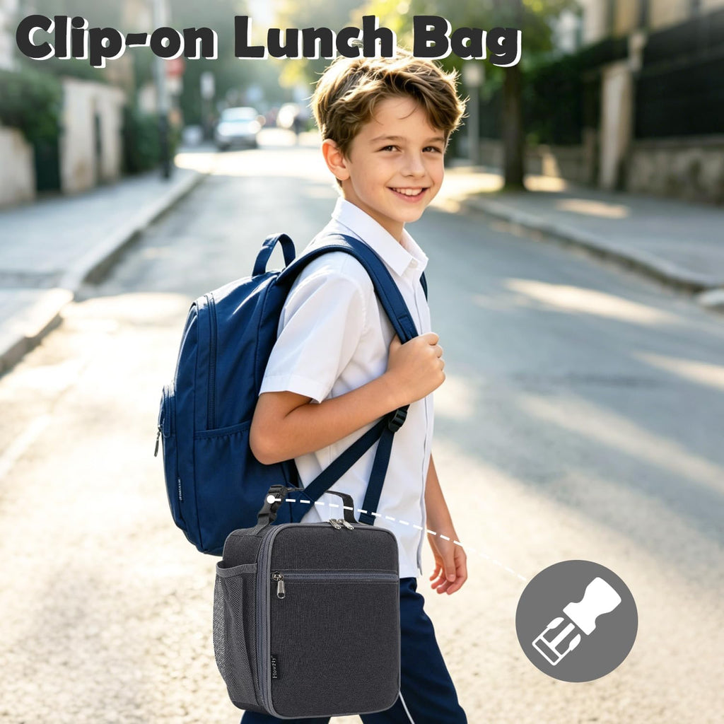 Kids Lunch Box Insulated Soft Bag Mini Cooler Back to School Thermal Meal Tote Kit for Girls, Boys, Dark