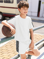 Kids Summer Sport T-Shirt and Shorts Set Plaid Print Clothing Sets Tracksuit