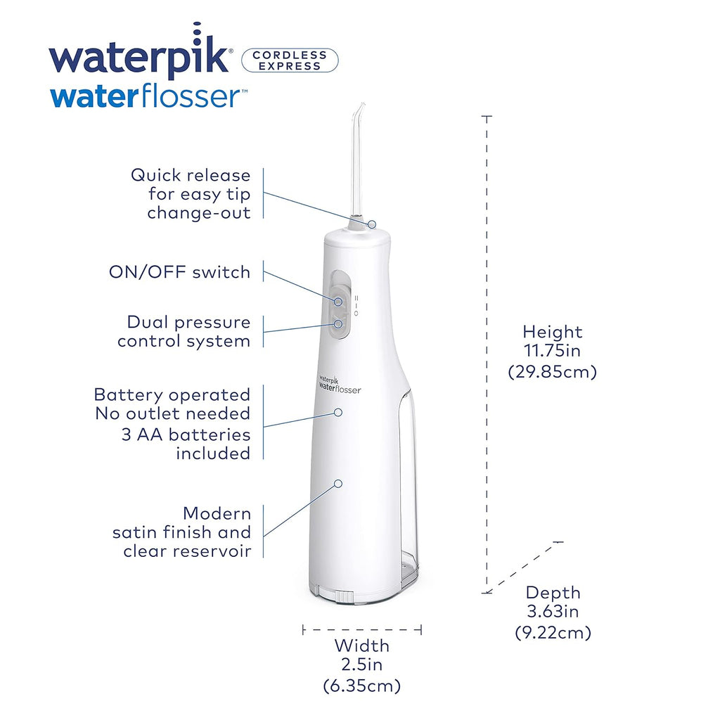 Cordless Water Flosser, Battery Operated & Portable for Travel & Home, ADA Accepted Cordless Express, White Wf-02(Packaging May Vary)