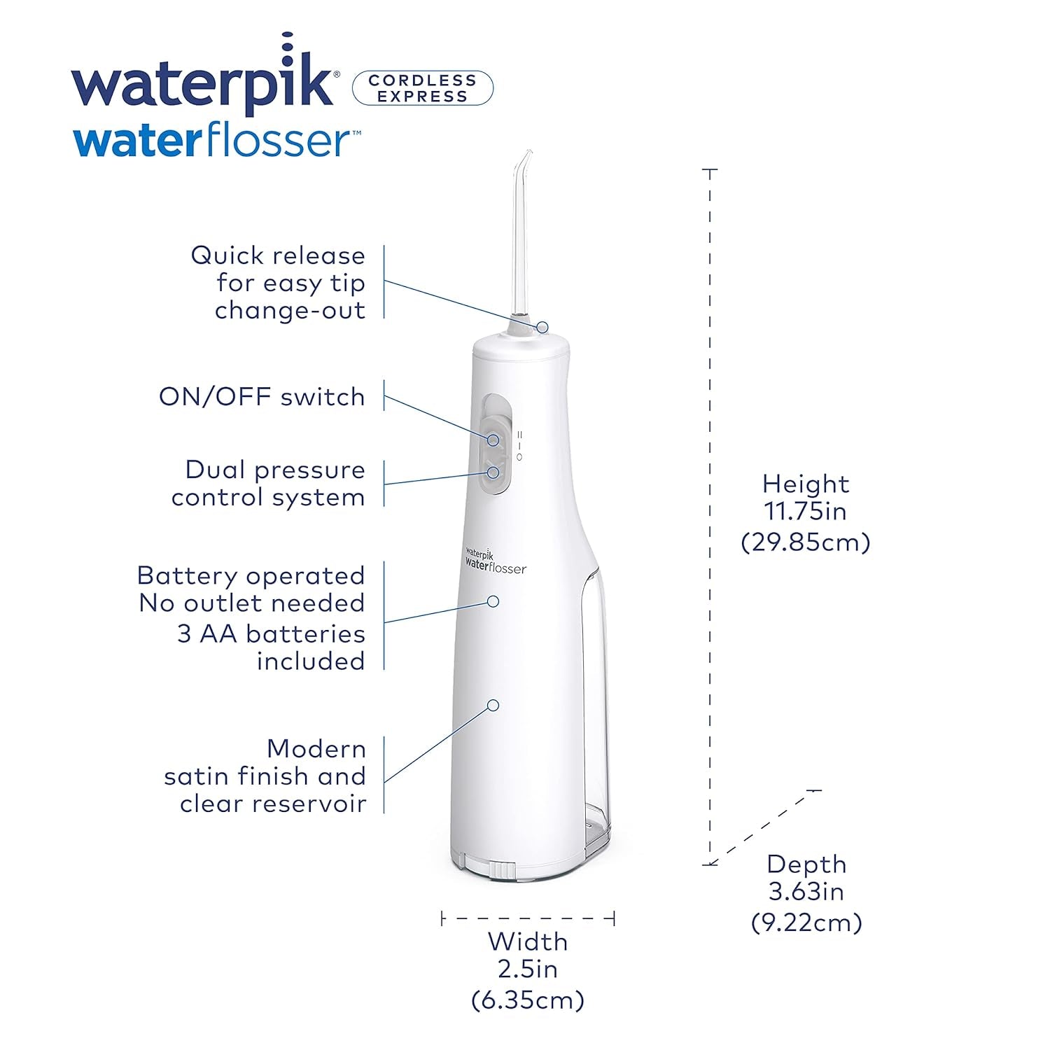 Cordless Water Flosser, Battery Operated & Portable for Travel & Home, ADA Accepted Cordless Express, White Wf-02(Packaging May Vary)
