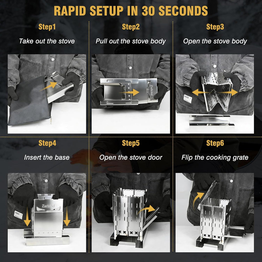 Survival Stove for Camping Cooking, Portable Wood Burning Stove, Stable Stainless Steel Foldable Camp Stove, Emergency Outdoor Cooking Stove No Gas Required, Compact Bushcraft Stove