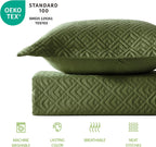 Quilt Set Queen Size Summer Squares Pattern Forest Green Bedspread | Bedding Set for All Season Use, Soft & Breathable Coverlet,3-Piece Set Includes 2 Shams, Machine Washable