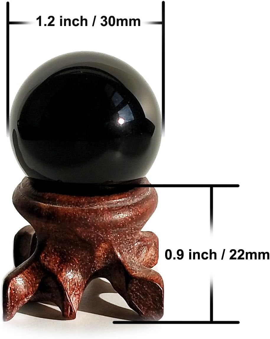 Natural Black Obsidian Crystal Ball with Stand, 30Mm/1.2" | Polished Gemstone Crystal Ball with Display Stand for Decor, Meditation, Scrying and Collections.