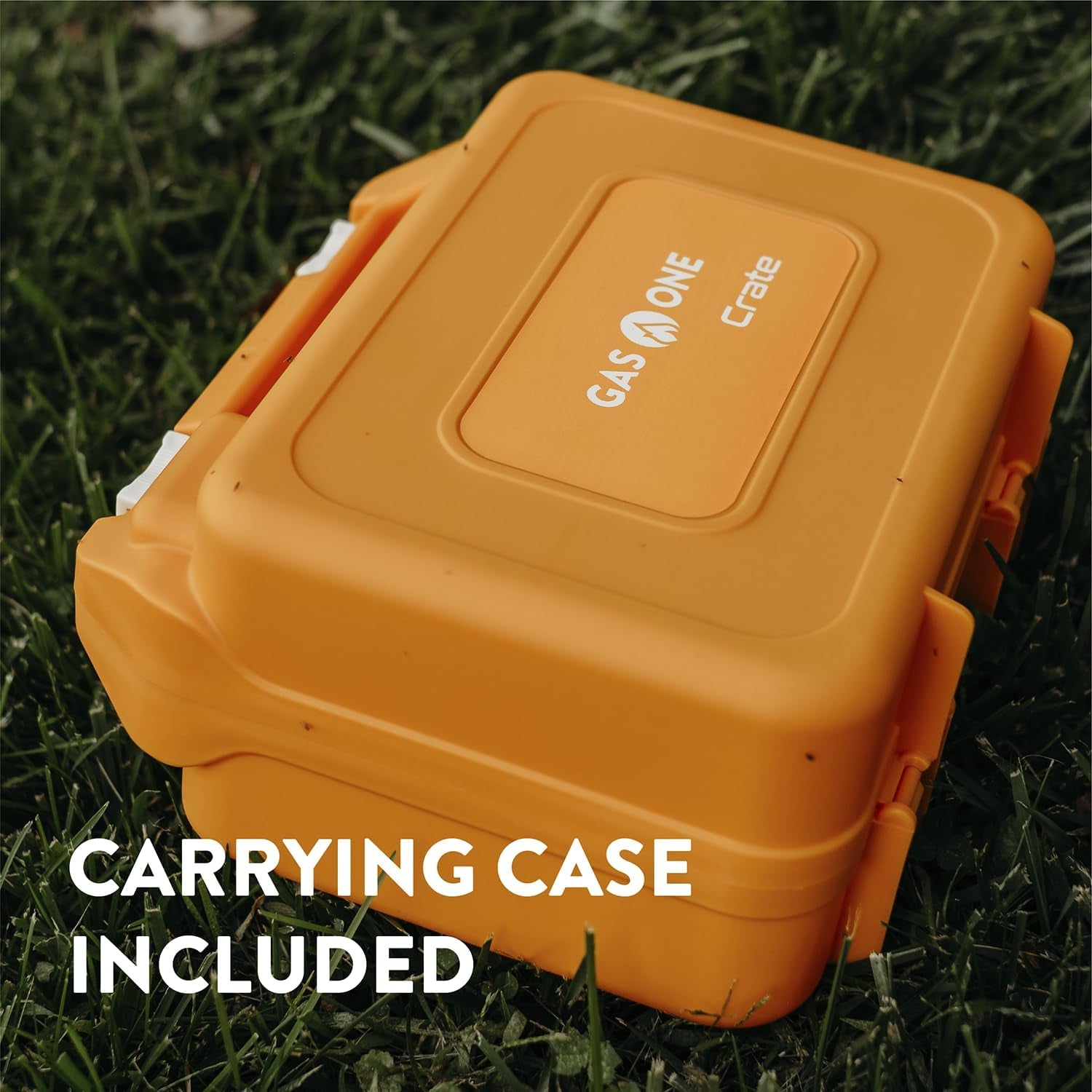 Butane Fuel Camp Stove – Crate Series - Mini Stove for Camping, Hiking – Portable Gas Stove with Spiral Flame – Even Heat Distribution – Modern and Easy to Use (Orange)