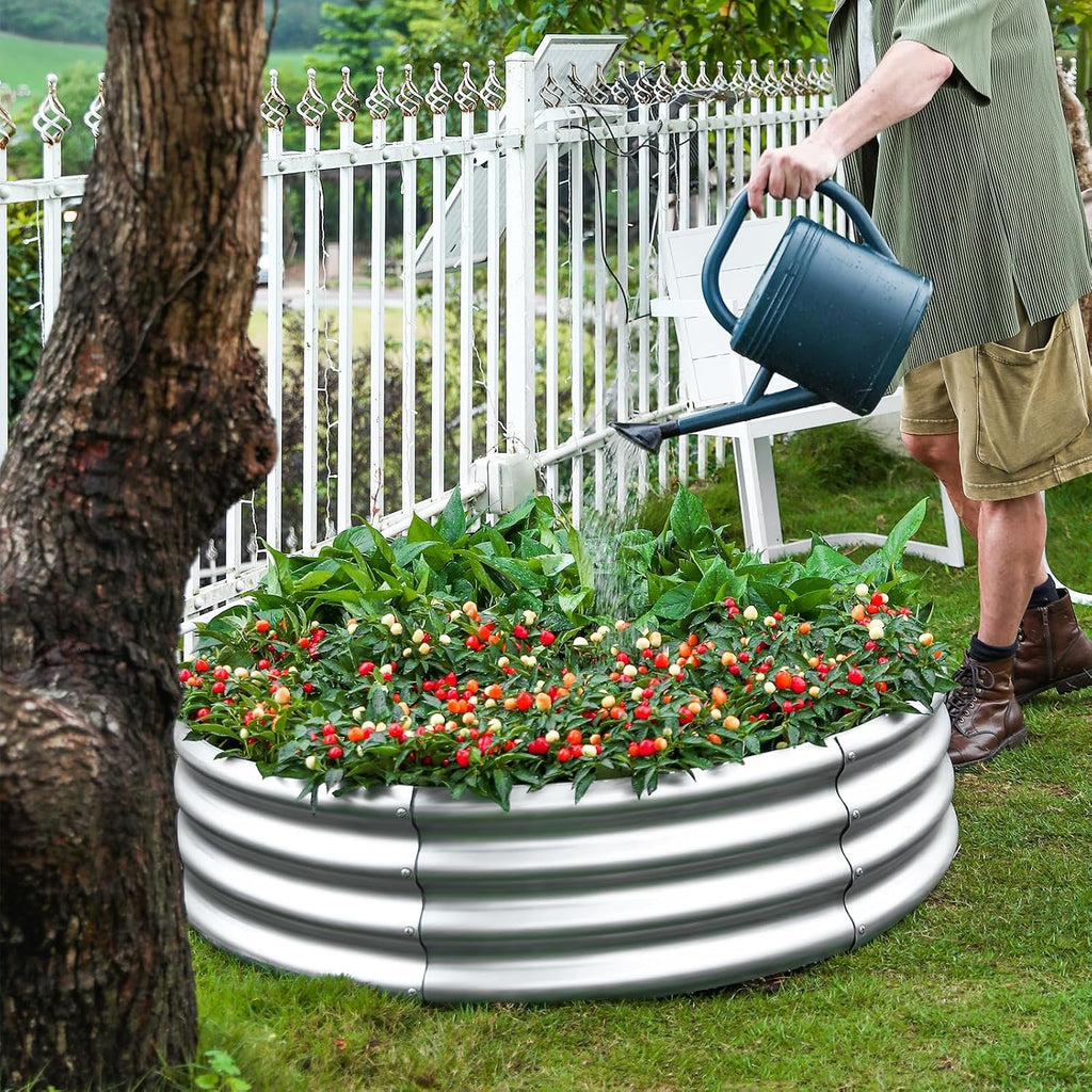 Galvanized Raised Garden Bed 2Pcs, Planter Raised Garden Beds Outdoor, round Clearance Raised Garden Beds for Gardening Vegetables 4X4X1Ft……