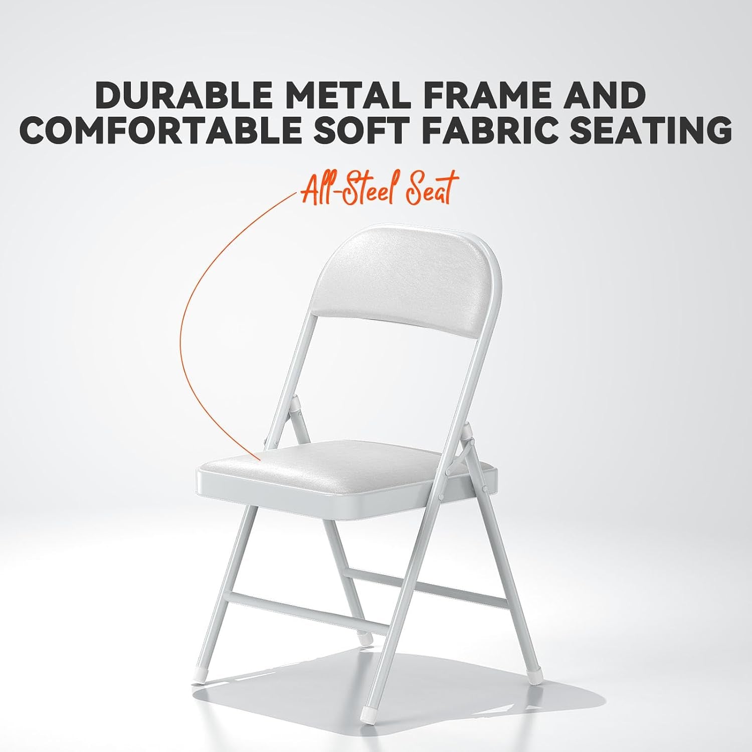 Folding Chairs with Padded Vinyl Cushion Chairs with Comfortable Cushion and Durable Steel Frame for Home and Office, for Indoor and Outdoor Events (White, Vinyl, 4 Pack)