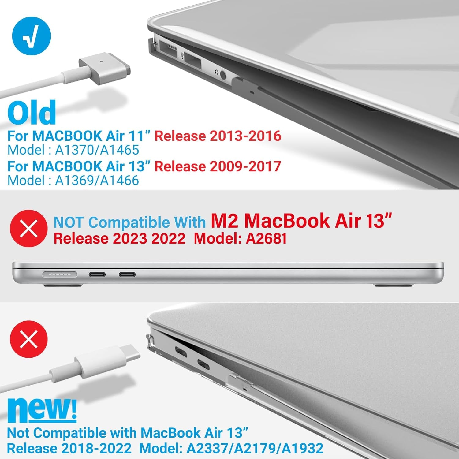 Compatible with Old Version Macbook Air 13 Inch Case (2010-2017 Release). Models: A1466 / A1369, Plastic Hard Shell Case with Keyboard Cover for Mac Air 13, Crystal Clear, A13CYCL+1
