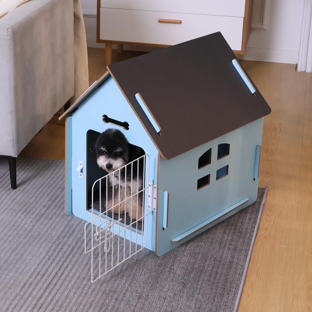 Rypetmia Indoor Dog House for Small Dogs & Cats, Wooden Pet House | Cute Puppy Bed Shelter /Ventilated Windows/Cozy Cave Design/Tool-Free Assembly/Small Pet Hideaway for Bedroom, Living Room