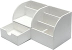 Desk Organizer - Multifunctional Leather Desktop Pen Holder Storage Box - Business Card/Pen/Pencil/Mobile Phone/Stationery Holder, White