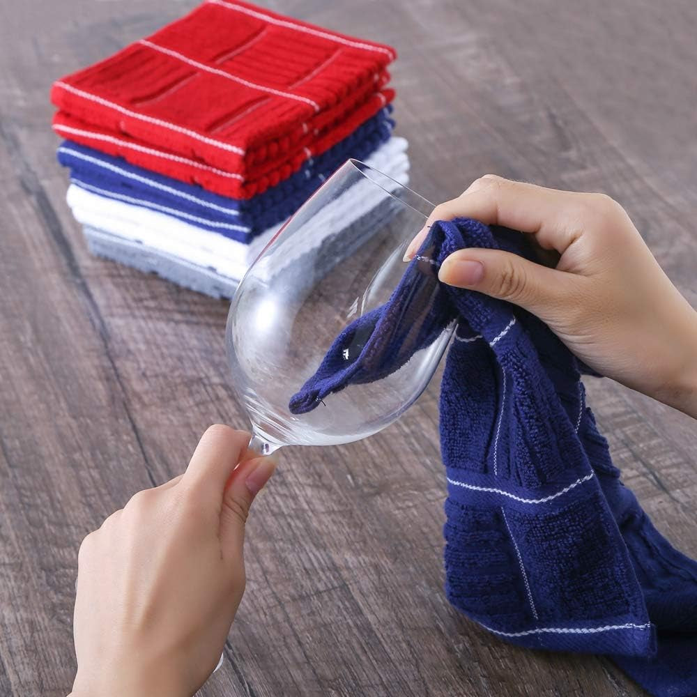 Kitchen Dish Cloths for Washing Dishes, Cotton Dish Rags for Drying Cleaning, Pack of 8 Dishcloths (Red, 12X12 Inches)