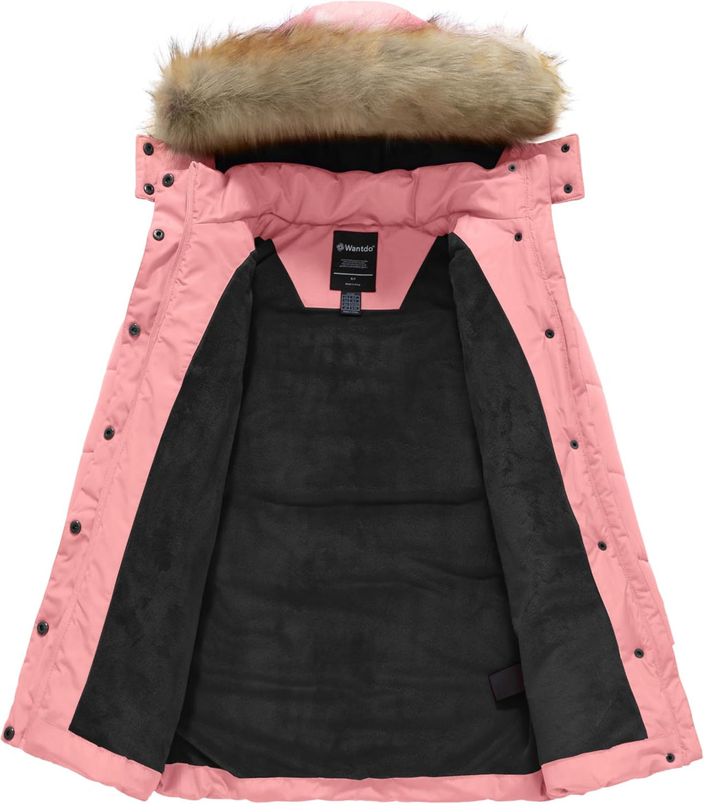 Girls' Waterproof Winter Coat Long Puffer Jacket Warm Parka Hooded | 5000Mm Waterproof,Removable Faux Fur Hood,Fleece-Linning,Snap Pockets,Machine Washable