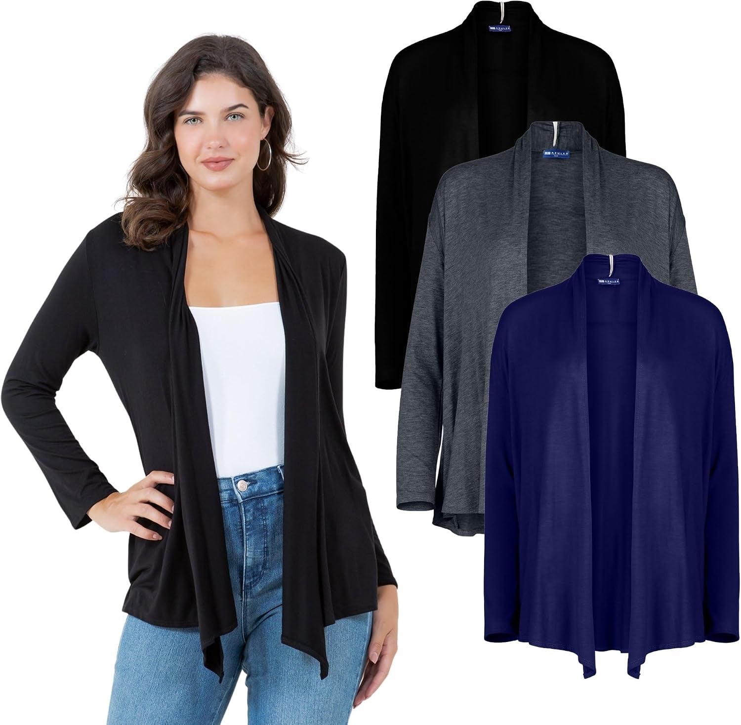 Long Sleeve Womens Cardigan, Thin Lightweight Rayon Sweater Light Cardigans for Women - 3 Pack