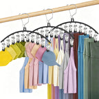 3 Pack Skirt Pants Hangers with Clips, Legging Organizer for Closet Hanging with 10 Cilps Holds 30 Leggings/Shorts/Jeans/Skirts Pants Hangers Space Saving Closet Organizers and Storage, Black