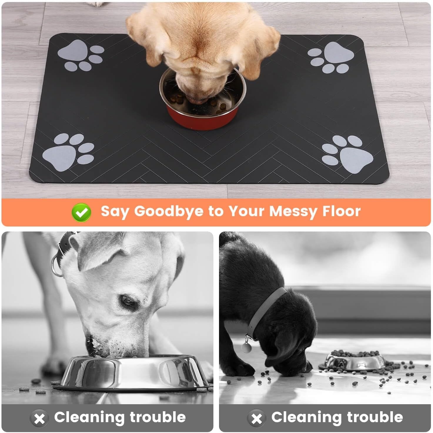 Pet Feeding Mat-Absorbent Pet Placemat for Food and Water Bowl, with Waterproof Rubber Backing, Quick Dry Water Dispenser Mat for Dog and Cat (24"X16", Navy Blue)