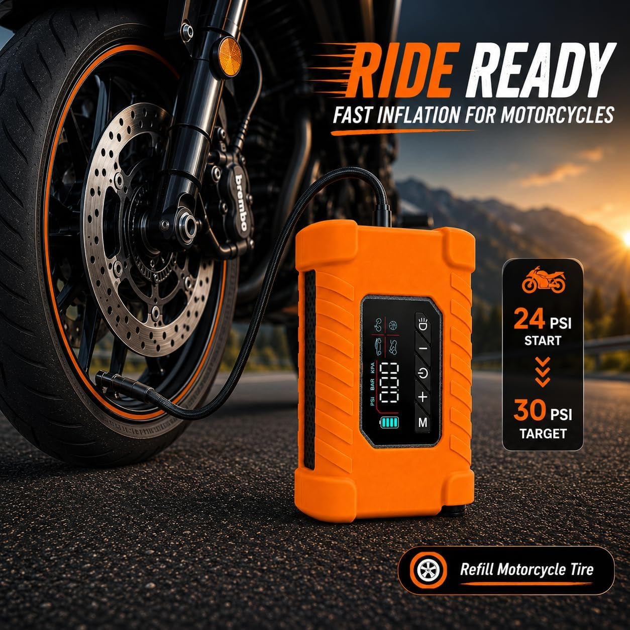 140 PSI Portable Tire Inflator for Cars, Motorcycles, Bikes & Balls | Portable Air Pump with Digital Pressure Gauge, Auto Shut-Off, Bright LED Light & Rechargeable Battery