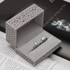 Hollow Velvet Ring Box Velvet Jewelry Box for Rings Couple Double Ring Bearer Box Engagement Gift (Gray)