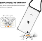 For Iphone 7/8/SE Clear Case Adjustable Shoulder Neck Lanyard Crossbody Strap Phone Cover Women Girls Soft Slim Shockproof Protective Mobile Case for Iphone SE 2020/ Iphone SE 2022 - Black