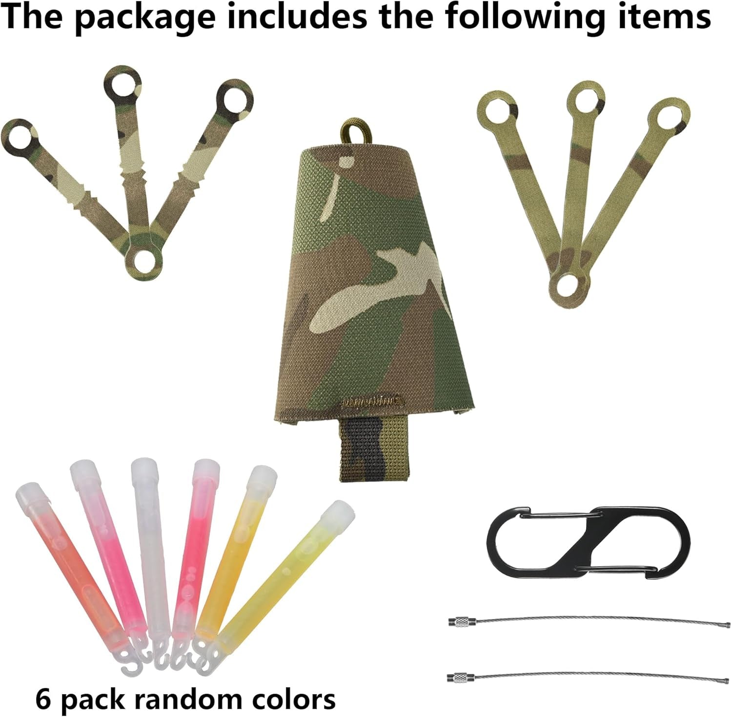 Chem Light Holder Kit with 6 Glow Sticks, Tactical Chem Light Holder with Pull Tabs, Cable Keepers and Carabiner Clip, 12 Hour Glow Sticks for Camping Fishing Hunting Emergency Gear