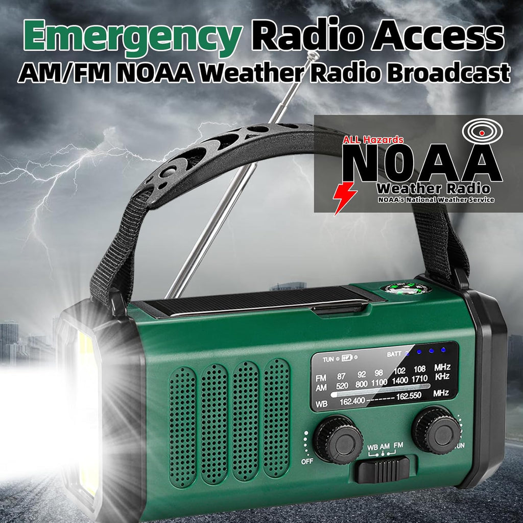Hand Crank Emergency Radio,37000Mwhsolar Powered Hand Crank Portable NOAA AM FM Weather Radio with 3Mode Flashlight and Reading Light,Cell Phone Charger,Home and Emergency Distress Signa