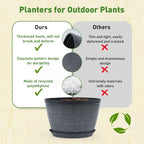 10 Inch Flower Pots Planters for Outdoor Indoor, 3 Pack Plastic Plant Pots with Drainage Hole & Tray, Modern Decorative Garden Pot with Saucer, Planters for House (Gray)