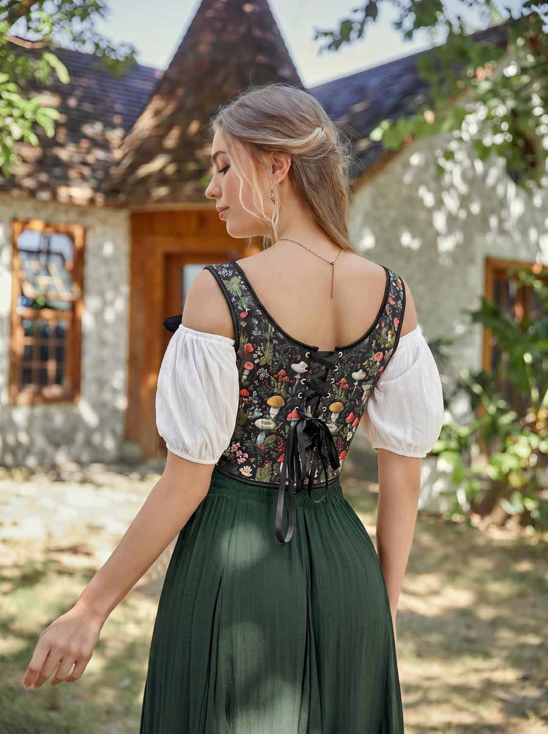 Corset Tops for Women Renaissance Corset Floral Lace-Up Vintage Overbust Bustier Bodice