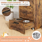 35''H Pet Food Cabinet Flip Top Dog Food Storage Cabinet,Dog Feeding Station with 2 Elevated Dog Bowls, Large Pet Toy Storage Organizer,Rustic Brown