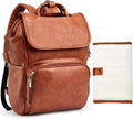 Leather Diaper Bag Backpack with Changing Mat | Travel Backpack Waterproof & Insulated Large Nappy Bag Stroller Straps, 13.8X8X18 Inch (Pack of 1), Travel Backpacks