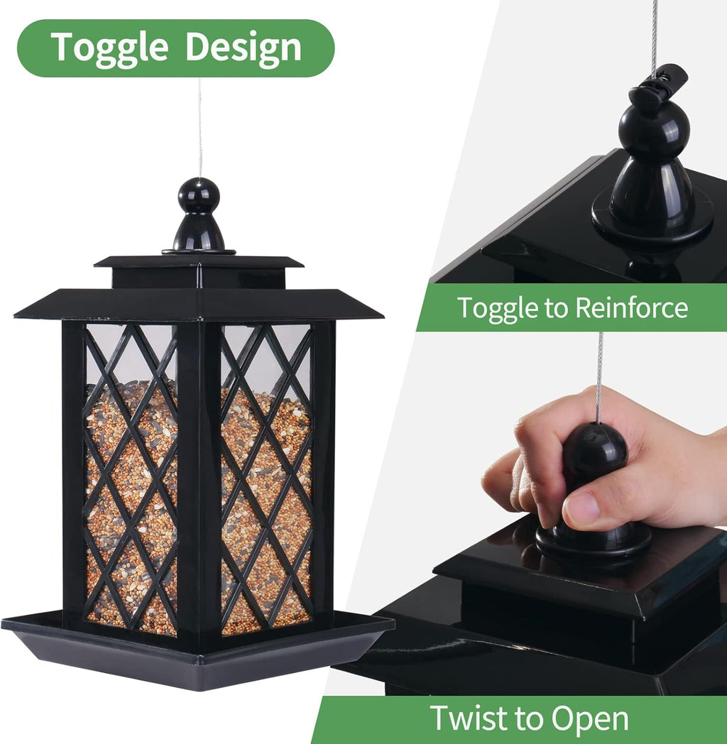 Large Bird Feeders, Hanging Bird Feeders for Outdoors, 3.2Lb Capacity Lantern Wild Bird Feeders for outside Hanging, Black