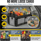 3-Section Modular Trunk Organizer XL – Car Storage for Groceries, Cleaning Supplies, Tools, Sports Gear – Foldable L-Shape Cargo Bin – Gray