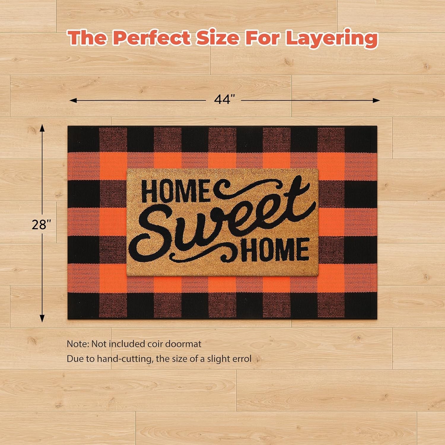 Halloween Buffalo Plaid Outdoor Rug, Fall Decor Front Porch Rug | 2'4" X 3'7" Black and Orange Washable Thanksgiving Layered Door Mat, Cotton Woven Fall Entryway Rugs for Kitchen Patio