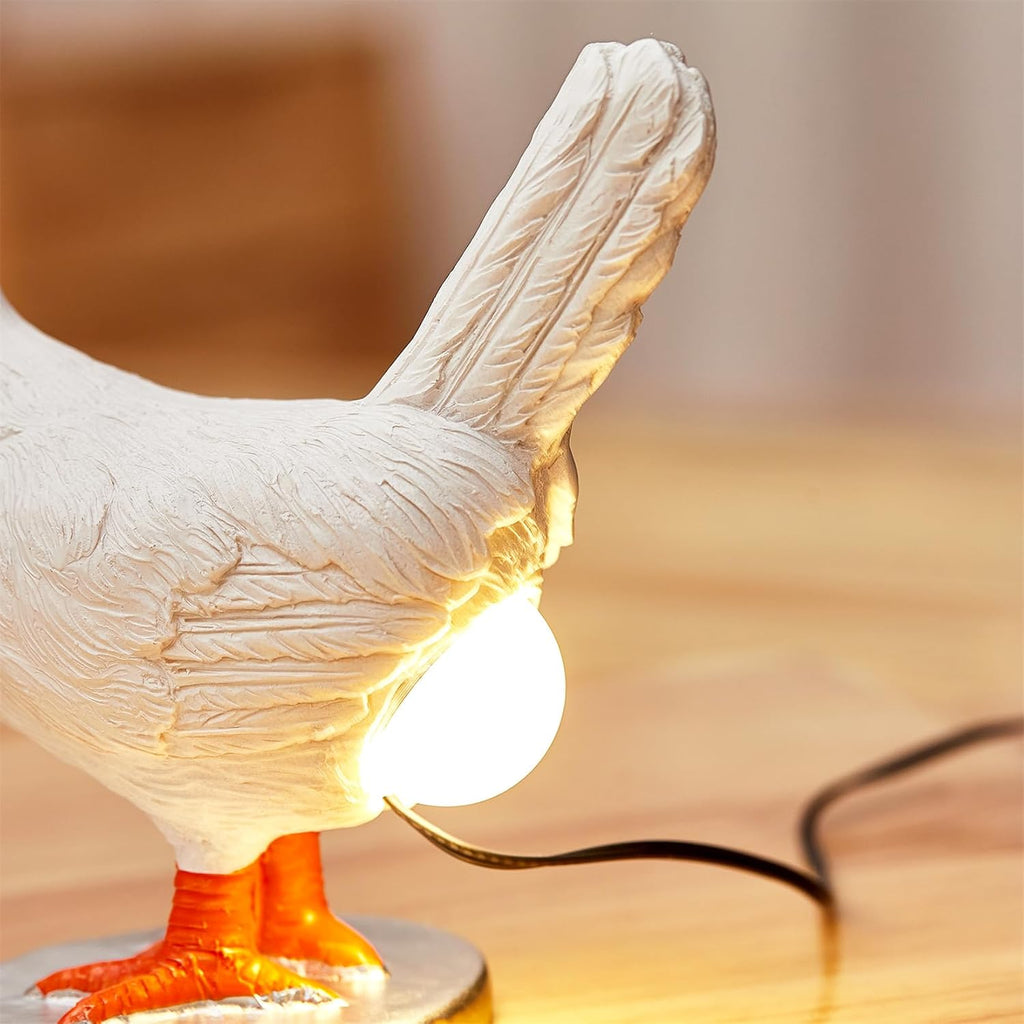 Funny Chicken Egg Lamp with LED Lifelike Chicken Night Light - USB Resin Warm Table Light Decor for Kids & Friends (A)